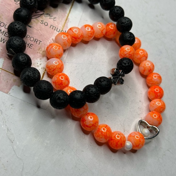 Elegant Black and Orange Beaded Bracelet Set - Picture 1 of 3